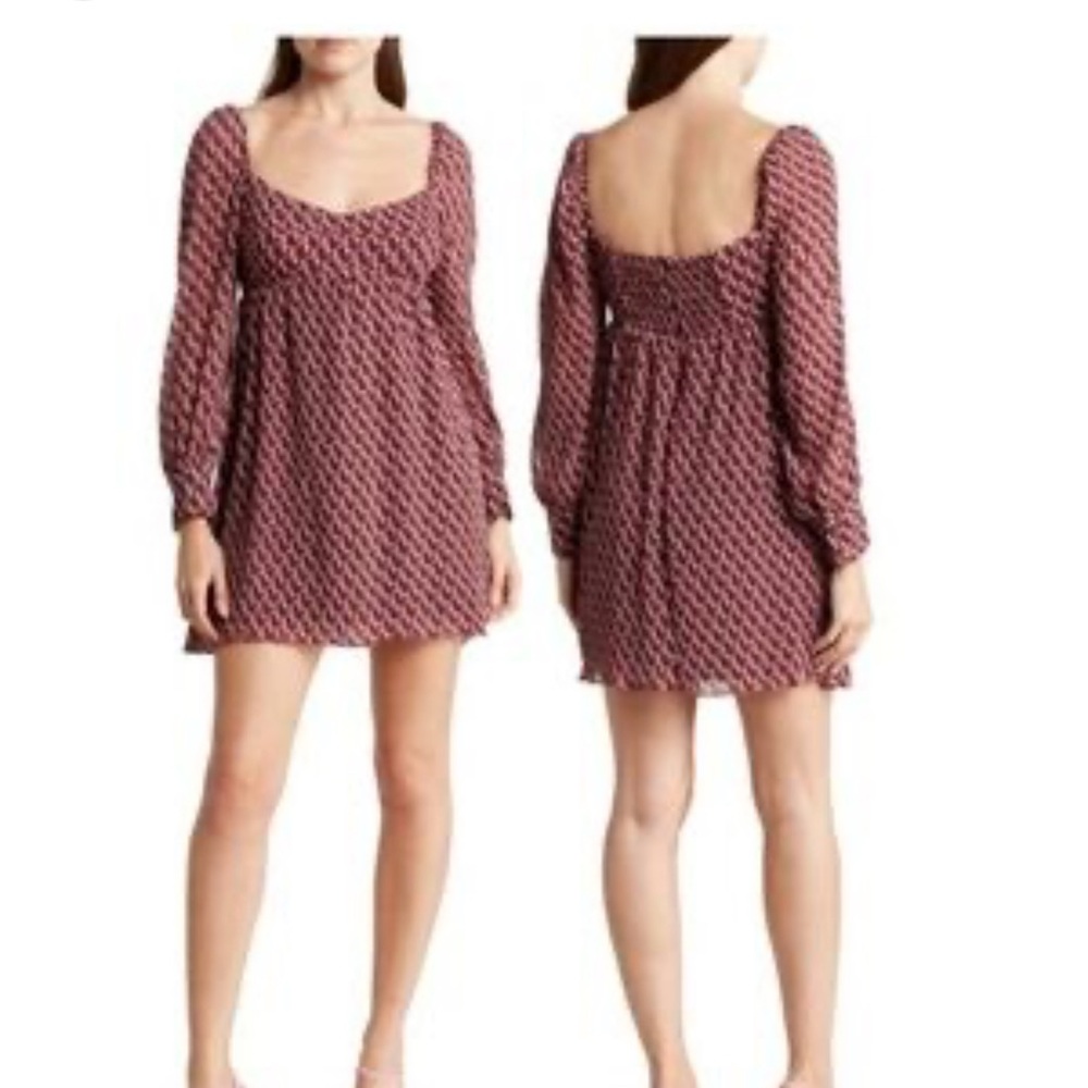 NWT Wayf Maroon Patterned Long Sleeve Dress
